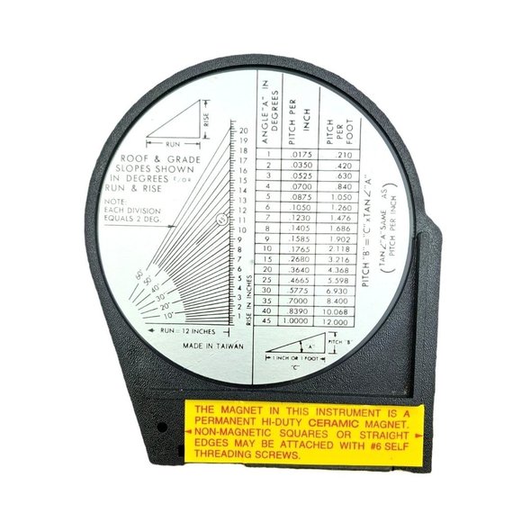Magnetic Dial Gauge Angle Finder Taiwan Vintage Conversion Chart Contractor Roof - Picture 2 of 3